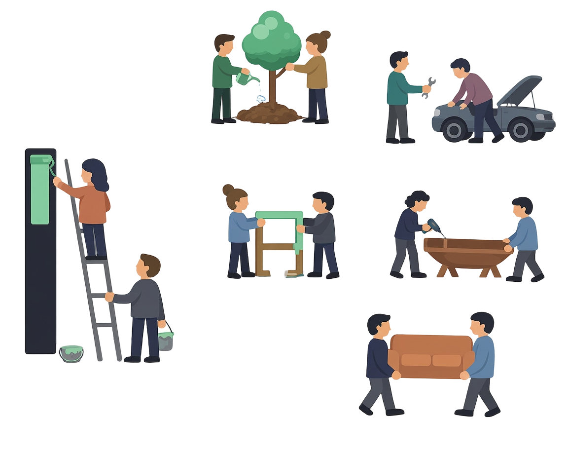 People helping each other with everyday tasks